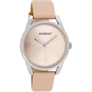 OOZOO Timepieces - Zilverkleurige horloge met poeder roze leren band - JR291