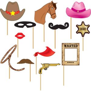 FIESTAS GUIRCA, S.L. - Cowboy photobooth set 12 stuks - Decoratie > Feest spelletjes