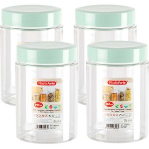 PlasticForte Voorraadpot/bewaarpot - 4x - 800 ml - kunststof - mint groen- B10 x H15 cm