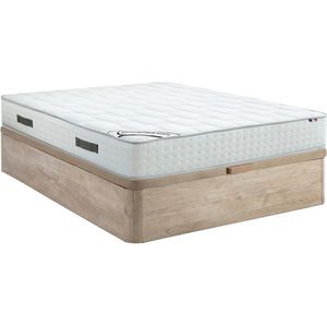 DREAMEA Set 140 x 190 cm bedbodem met opbergruimte, licht naturel + matras met pocketveren met 7 zones en schuim met vormgeheugen van 25 cm dik - IONIA van DREAMEA L 190 cm x H 30 cm x D 140 cm