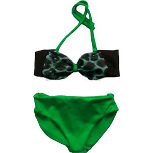 Maat 146 Bikini zwemkleding Groen zwart met panterprint strik badkleding baby en kind groen zwem kleding