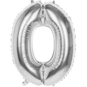 Boland - Folieballon '0' zilver (86 cm) 0 - Zilver - Cijfer ballon