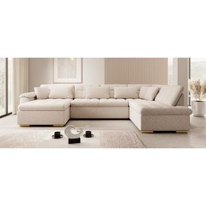 Meubella - Hoekbank Nicoreta - Beige - Teddy Boucle - Links
