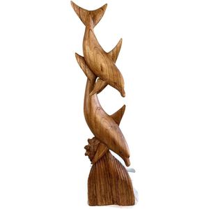 houten beeld / houten sculptuur / houten dolfijnen / handgemaakt beeld / houten dier / vintage style