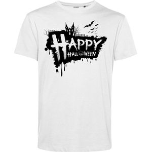 T-shirt Happy Halloween | Halloween Kostuum Volwassenen | Halloween | Foute Party | Wit | maat L