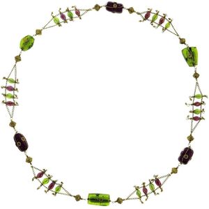 Behave Lange ketting goud kleur met groene en paarse kralen