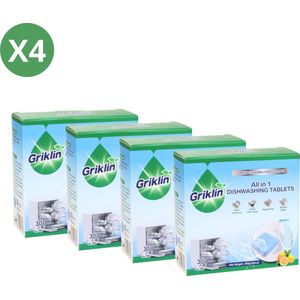 Griklin® Vaatwastabletten - 4 x 30 Vaatwastabletten - Speciaal voor Mini Vaatwassers - Met Active Oxygen+ - Citroen