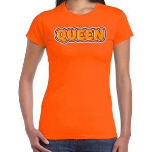 Bellatio Decorations Koningsdag verkleed T-shirt voor dames - Queen - oranje - feestkleding L