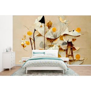 Bloemen - Wit - Planten - Vintage - Behangpapier