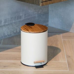 DRESTA Prullenmand Ziva 3L – Prullenbak – Toilet – Prullenbak Badkamer – Pedaalemmer – Makkelijk reinigen – Soft Close – Vuilbakje badkamer - Acacia hout