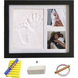 Helofa Fotolijst met Klei Afdruk – Baby Hand en Voet – Zwart Lijstje – Kraamcadeau en Babyshower – Gipsbuik