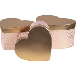 Clayre & Eef Opbergdoos Set van 3 27x24x15 / 24x21x14 / 21x19x12 cm Roze Goudkleurig Karton Hartvormig