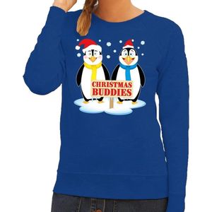 Foute kersttrui / sweater pinguin vriendjes blauw voor dames - Kersttruien S