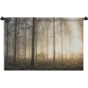 Wandkleed Mistig bos - Zonsopkomst in een mistig bos in het Verenigd Koninkrijk Wandkleed katoen 180x120 cm - Wandtapijt met foto XXL / Groot formaat!
