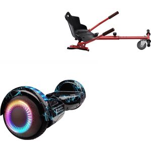 E-Mobility Rentals Hoverboard Met Hoverkart Rood - Regular Lightning Blauw - Verlengde Afstand - 6.5'' Wielen - Oxboard - 15kmh - Bluetooth Speakers - LED Verlichting - UL2272 Gecertificeerd - Anti lek banden - Cadeau voor Kinderen, Tieners en Volwas