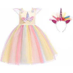 Unicorn jurk - Eenhoorn - Prinsessenjurk Meisje - Unicorn Haarband - maat 134/140(150) - Verkleedkleren Meisje - Prinsessen Verkleedkleding - Carnavalskleding Kinderen