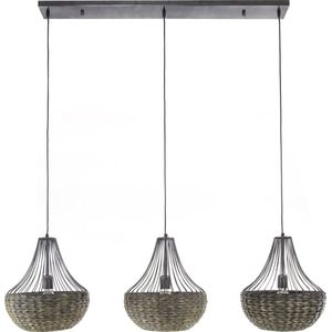 Hanglamp kegel Waterhyacint | 3 lichts | zwart nikkel | 145x35x150 cm | eetkamer / woonkamer | verlichting | modern design | sfeervol en stijlvol