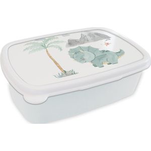 Broodtrommel Wit - Lunchbox - Brooddoos - Kinderkamer - Dinosaurus - Berg - Jongens - Meisjes - Kind - 18x12x6 cm - Volwassenen