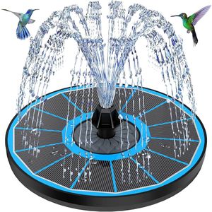 Fontein op zonne-energie met 3,5 W glazen zonnepaneel, vijverpomp op zonne-energie, 2025 upgrade, ronde fontein op zonne-energie met 8 sproeiers en 4 vaste buizen, drijvende fonteinpomp voor tuin,
