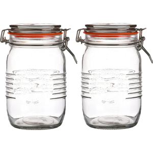 Urban Living Voorraadpot/bewaarpot - 2x - 1L - glas - met beugelsluiting - D14 x H17 cm