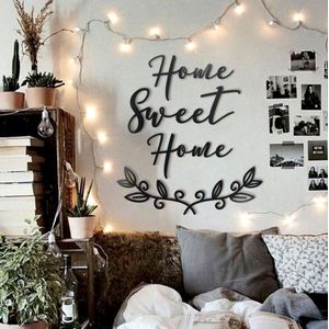 HOME SWEET HOME"" 5-delige, Muurteksten, Metal Wall Quotes by Hoagard - Woonkamer, Keuken, Hal, Trap Muur Decoratie- Home Wall Decor