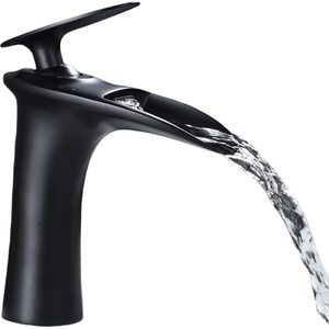 Fonteinkraan - Drinkkraan Waterval Badkamer Kraan 1 Gat Hot Koud Wastafel Mengkraan Enkele Hendel Mat Zwart Afwerking LK61106