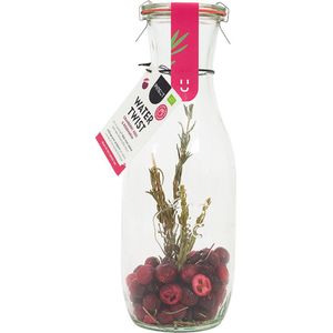 Pineut ® Watertwist - Tafelwater Cranberry, Kers & Rozemarijn - BIO - Waterkaraf met deksel - Waterkan Glas 1L - Orginineel cadeau - Water met een smaakje - Hervulbaar - Gezond & Gezellig genieten