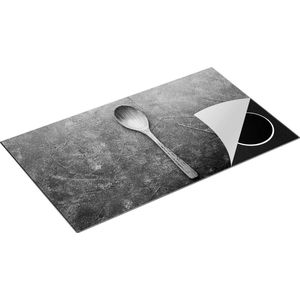 Chefcare Inductie Beschermer Lepel op Blauwe Marmer - Zwart Wit - 90x55 cm - Afdekplaat Inductie - Kookplaat Beschermer - Inductie Mat
