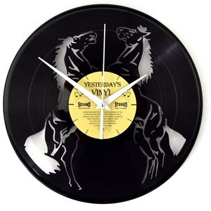 Yesterdays Vinyl Klok Paarden - 30cm  - Met geschenkverpakking