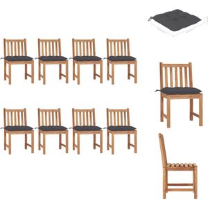 vidaXL Tuinstoel - Tuinstoelen - Buitenstoel - Buitenstoelen - Tuinstoelen 8 st met kussens massief teakhout