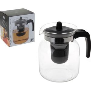 2x stuks voordelige glazen theepot van 1,5 liter met thee infuser