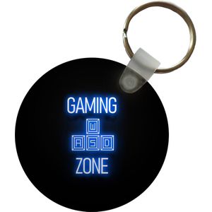 Sleutelhanger - Gaming - Tekst - Gaming zone - Neon - Blauw - Plastic - Rond - Uitdeelcadeautjes