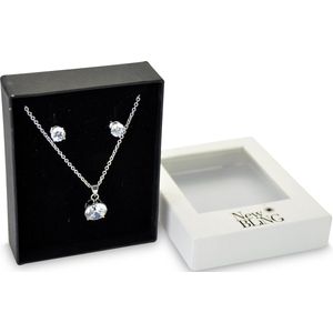 New Bling Gift Set 9NB SET002 Sieraden Geschenkset Zilveren Oorbellen 6 mm Collier 40+5 cm - Solitair Zirkonia steen - Zilverkleurig