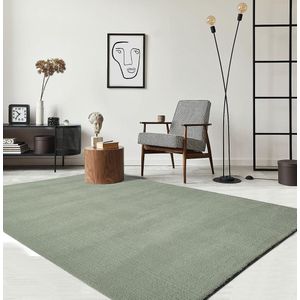 Vloerkleed voor woonkamer of slaapkamer in groen 120x160 cm | Modern en zacht laagpolig tapijt | Rechthoekig | Antislip onderkant | Wasbaar tot 30 Graden | Rug for bedroom or living room | RELAX kleed by The Carpet