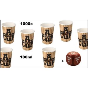 1000x Koffiebeker karton A Hot Cup 180ml + dobbelsteen - Koffie thee chocomel soep drank water beker karton