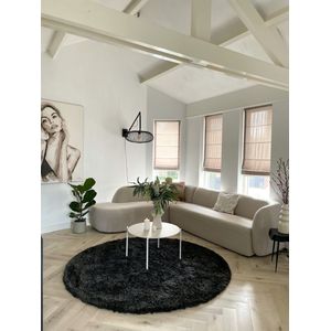 Rond Hoogpolig Vloerkleed Antraciet/Zwart Loof Shaggy 200cm - Mrcarpet