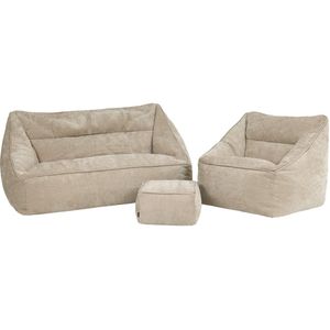 icon - Natalia - Zitzak Bank met Stoel en Poef - Beige - 160x80x93 - Binnen