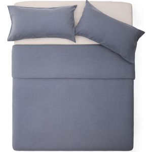 Kave Home - Blauwe set dekbedovertrek en kussenslopen Simmel van katoen en linnen voor een bed van 90