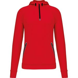 Unisex sportsweater met capuchon en driekwarts halsrits 'Proact' Red - XXL