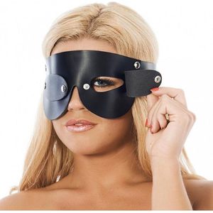 Rimba Bondage Play Blinddoek zwart leer met verwijderbare oog flapjes