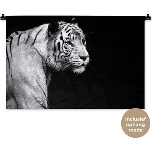 Wandkleed Dieren op een zwarte achtergrond - Siberische witte tijger op zwarte achtergrond Wandkleed katoen 90x60 cm - Wandtapijt met foto