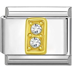 Quiges - Schakel - Bedel - 9mm - charms - Goud - Zirkonia - alfabet - letter I - Geschikt voor - Nomination- armband - Schakelarmband - italy bedels armband