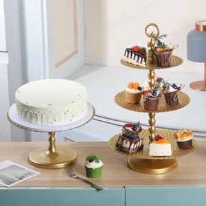 zone Gouden metalen taartstandaard, taartplateau met voet, ronde dessertstandaard, taartstandaard voor bruiloften, feesten (3 dieren)