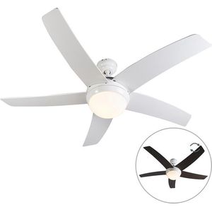 QAZQA cool - Stille Plafondventilator met Verlichting | Lamp en afstandsbediening - 2 lichts - Ø 1300 mm - Wit - Woonkamer | Slaapkamer | Keuken