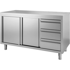 Gastro-Inox RVS Werkbank 1200(l)x700(d)x880(h)mm Met Klapdeuren En 3 Laden - Gastro-Inox 302.342 - Horeca & Professioneel