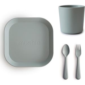 Mushie Serviesset |Set bord+beker+Vork en Lepel|4-delig|Sage|Kinderservies|BIBS|Bestek|Bord|Beker|Cup|