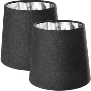 Navaris 2x lampenkap voor tafellamp - E14 fitting - 15,2 cm hoog - Set van 2 ronde lampenkappen - Zwart/Zilverkleurig