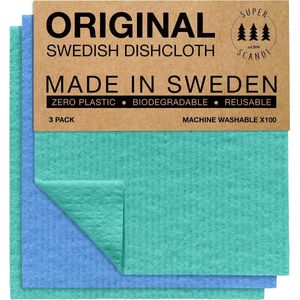 Grote herbruikbare wasbare papieren handdoeken vervangende doeken - 3 stuks blauw en groen