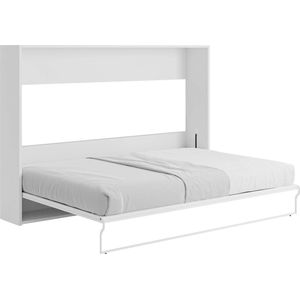 Vente-unique Opklapbaar bed 140 x 200 cm - Horizontale handmatige opening - Wit en grijs - MALINA II L 208 cm x H 154 cm x D 159 cm