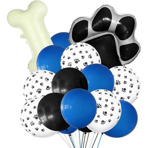 16-delige honden ballonnen decoratie set blauw, zwart en wit - hond - ballon - verjaardag - decoratie